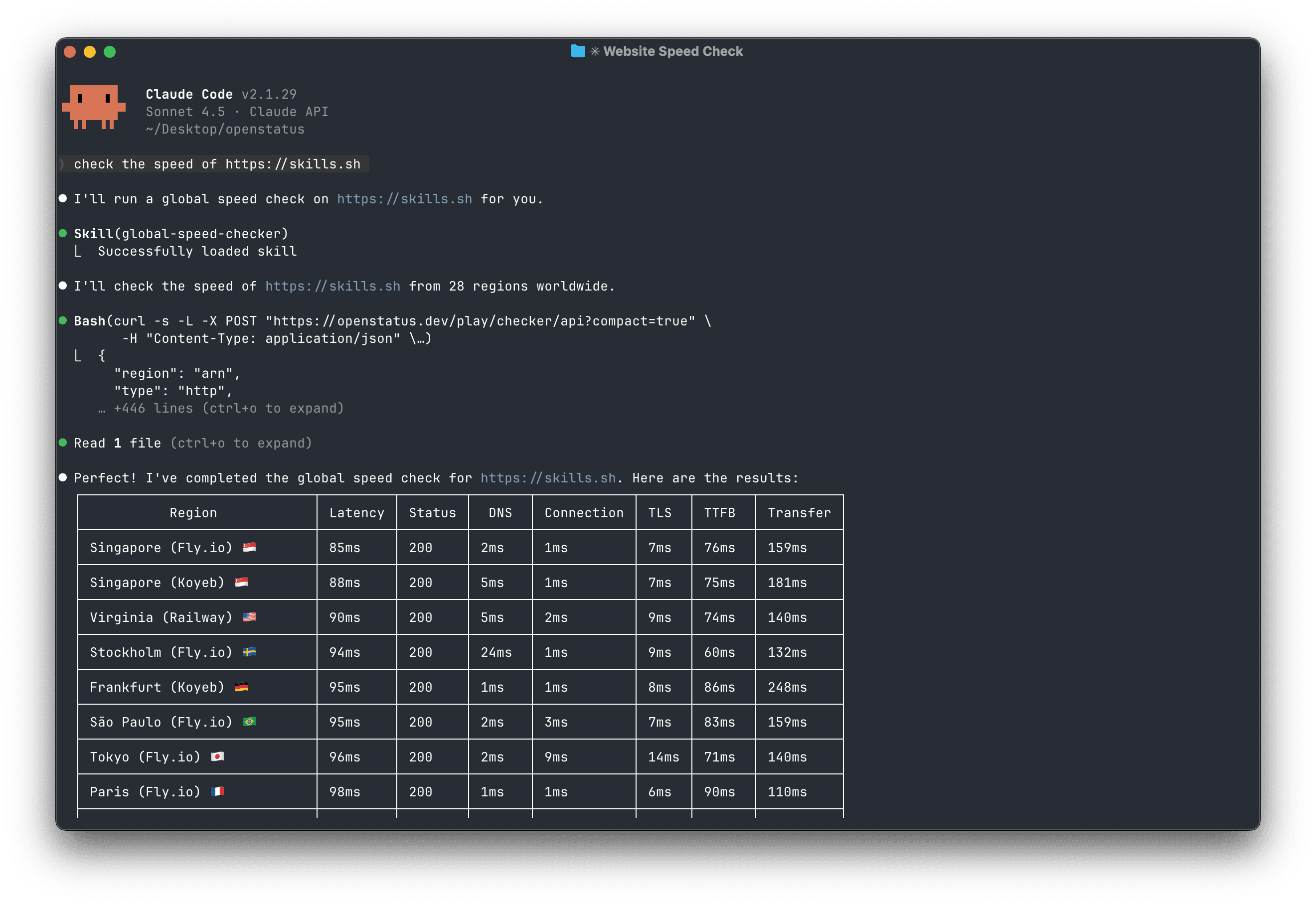Global Speed Checker Skill